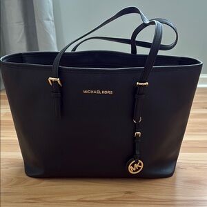 Michael Kors Black Tote Bag with Signature Charm